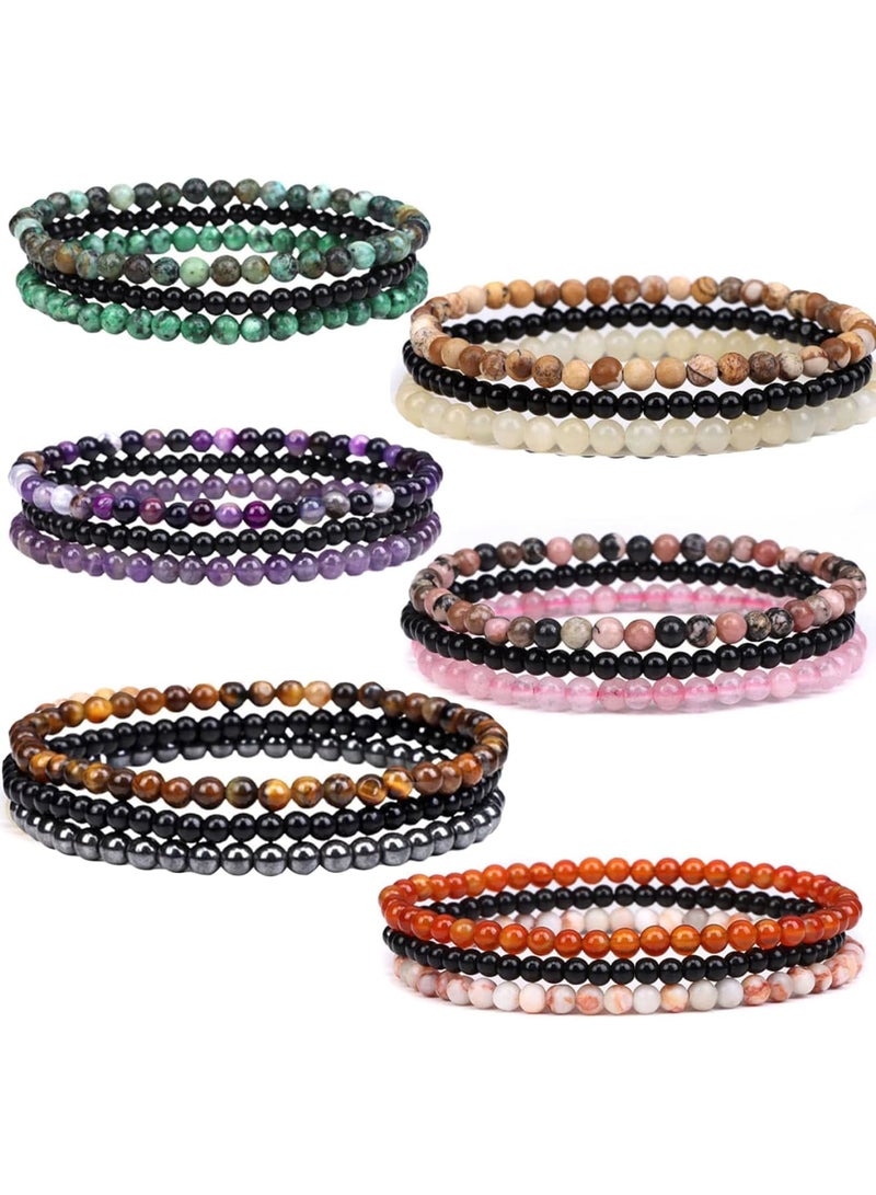 SOLARAE 6 قطع 4 مم أحجار كريمة شبه ثمينة، أساور خرز للنساء والرجال، سوار حجر شفاء كريستالي، سوار خرز قابل للتعديل مرن، هدايا مجوهرات للجنسين - Image 5