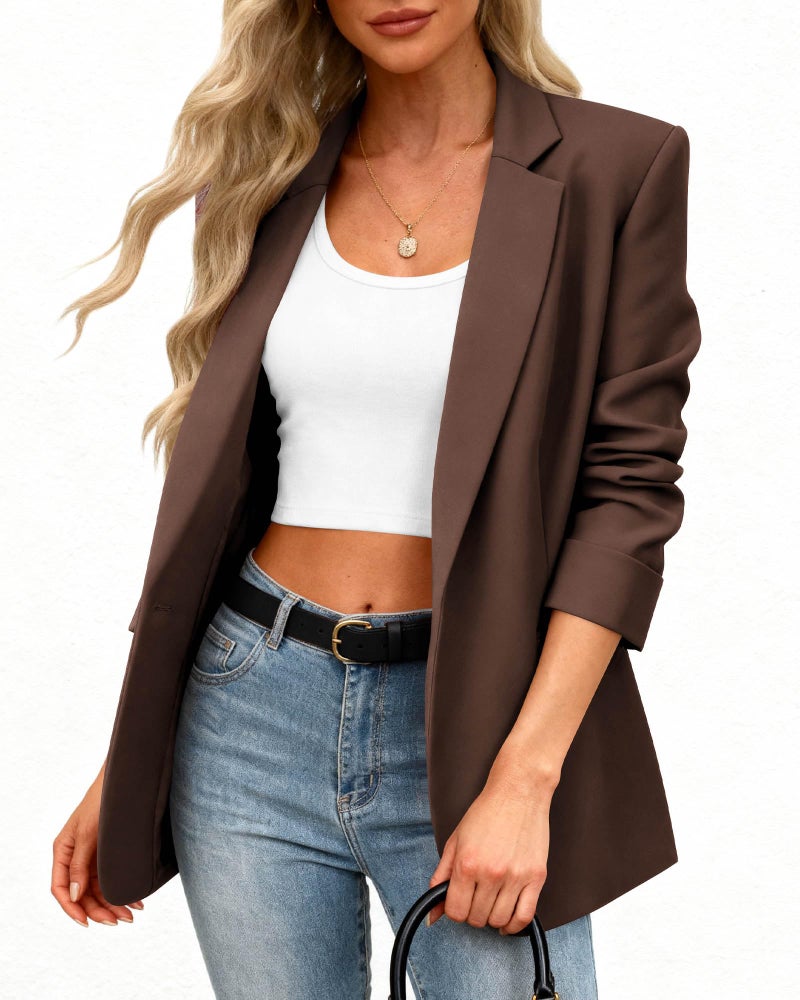 KIRUNDO Blazers for Women Business Casual Long Sleeve Open Front Lapel Suit Jackets Office Work Blazer Pockets Fall Clothes(Brown, Small) - Image 5