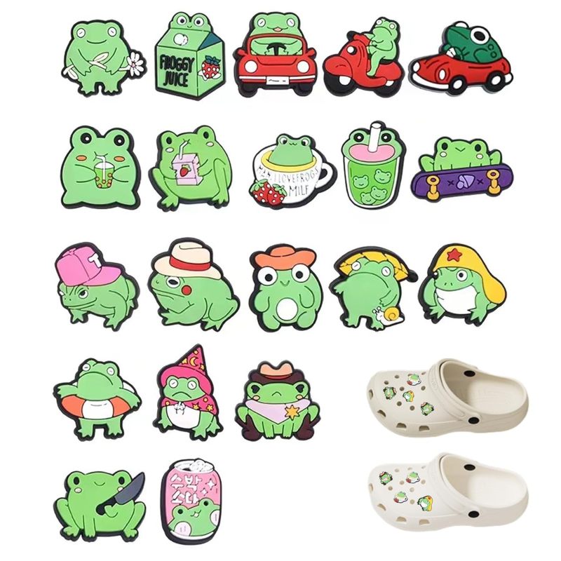 20Pcs Cute Frog Shoes Charms, Shoes Charms Compatible for Crocs, PVC Animal Cartoon Shoes Decorations Fun Frog Cro Charms Accessories for Clogs Sandals, Bracelets, Wristband, Birthday Party/color - Image 1