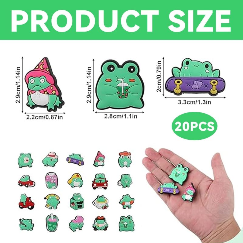 20Pcs Cute Frog Shoes Charms, Shoes Charms Compatible for Crocs, PVC Animal Cartoon Shoes Decorations Fun Frog Cro Charms Accessories for Clogs Sandals, Bracelets, Wristband, Birthday Party/color - Image 2