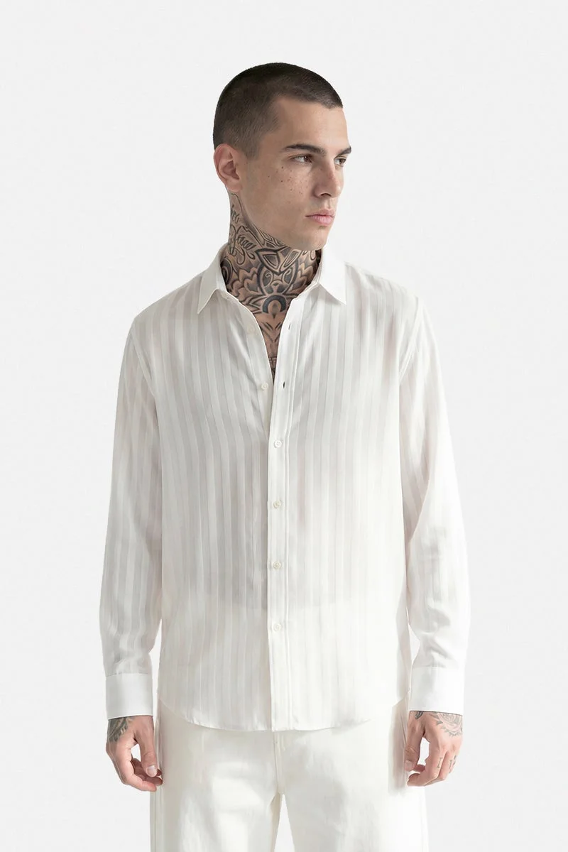 سنيتش Off-White Striped Long Sleeve Slim Fit Casual Shirt