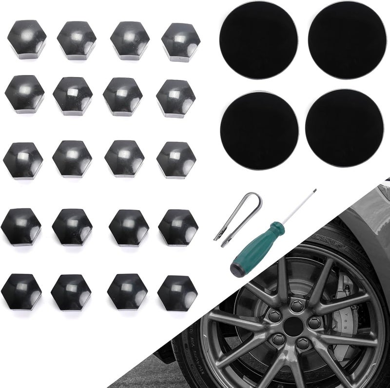 ROCCS Wheel Cap Kit, Center Logo Emblem Modification Hub Cover with Cap Lug Nut Cover, Black+Silver - Image 1