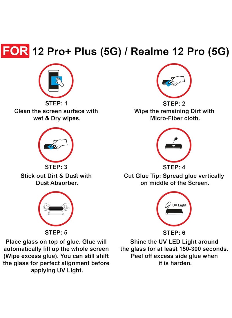 Generic - Screen Protector Full HD Quality UV Tempered Glass Edge to Edge Realme 12 Pro Plus/12 Pro (5G) Screen Coverage with Easy Installation Kit (Transparent) - Image 1