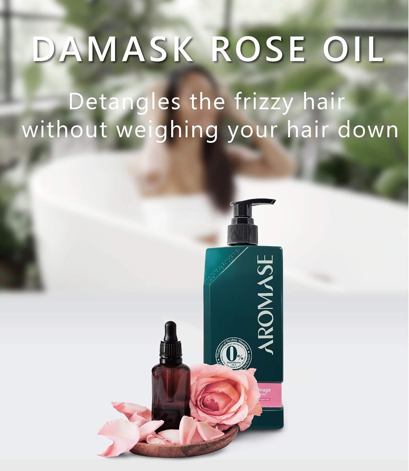 AROMASE Red Rose Damage Recovery Conditioner DAMASK ROSE OIL Detangles Frizzy Hair CLEAN RINSE JOJOBA OIL Deep Hydrate Moisturizer LINOLENIC ACID Strengthen Hair Strands - Image 2