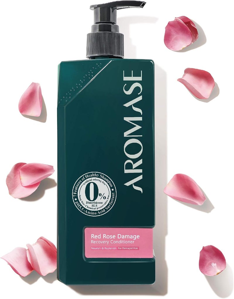 AROMASE Red Rose Damage Recovery Conditioner DAMASK ROSE OIL Detangles Frizzy Hair CLEAN RINSE JOJOBA OIL Deep Hydrate Moisturizer LINOLENIC ACID Strengthen Hair Strands - Image 1