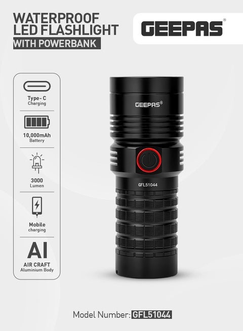 Waterproof 25W High-Power LED Flashlight & Power Bank (Aluminum, Protected Circuit)