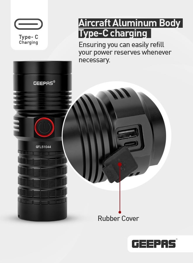 GEEPAS Waterproof 25W High-Power LED Flashlight & Power Bank (Aluminum, Protected Circuit) - Image 2