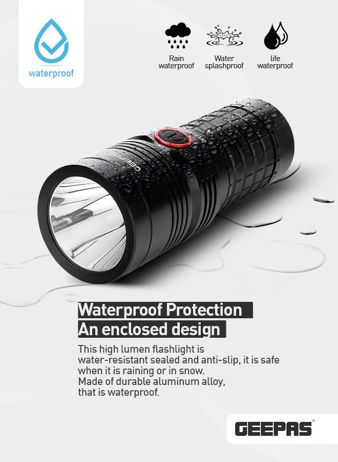 GEEPAS Waterproof 25W High-Power LED Flashlight & Power Bank (Aluminum, Protected Circuit) - Image 3