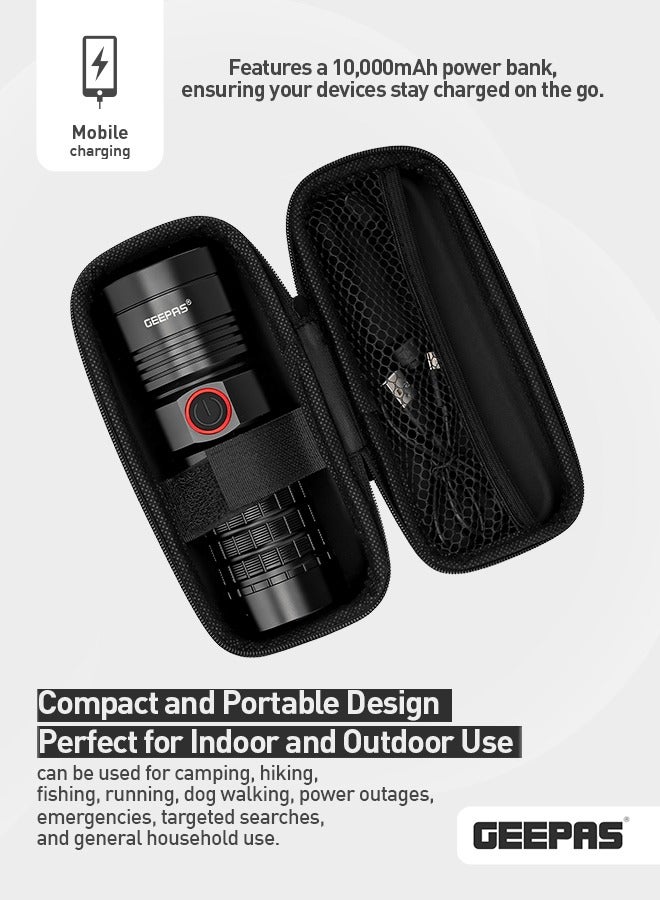 GEEPAS Waterproof 25W High-Power LED Flashlight & Power Bank (Aluminum, Protected Circuit) - Image 4