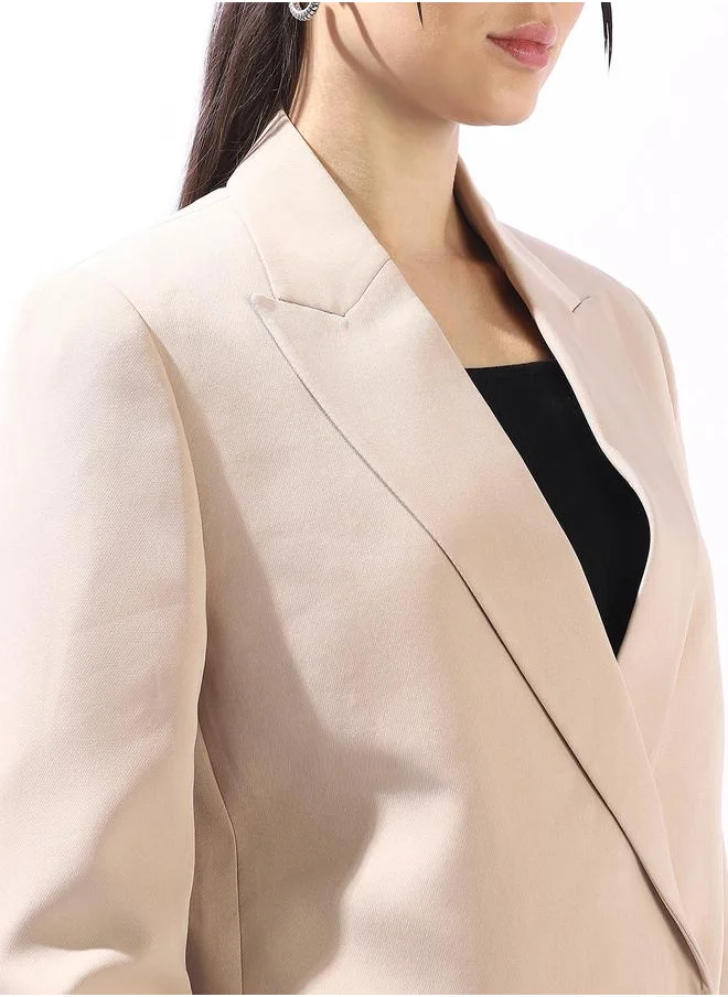 HIGH STAR Women's Doe Skin Polyester Blend Solid Tailored Fit Blazer