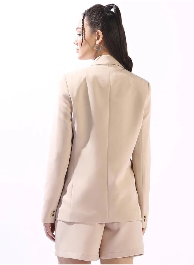 HIGH STAR Women's Doe Skin Polyester Blend Solid Tailored Fit Blazer