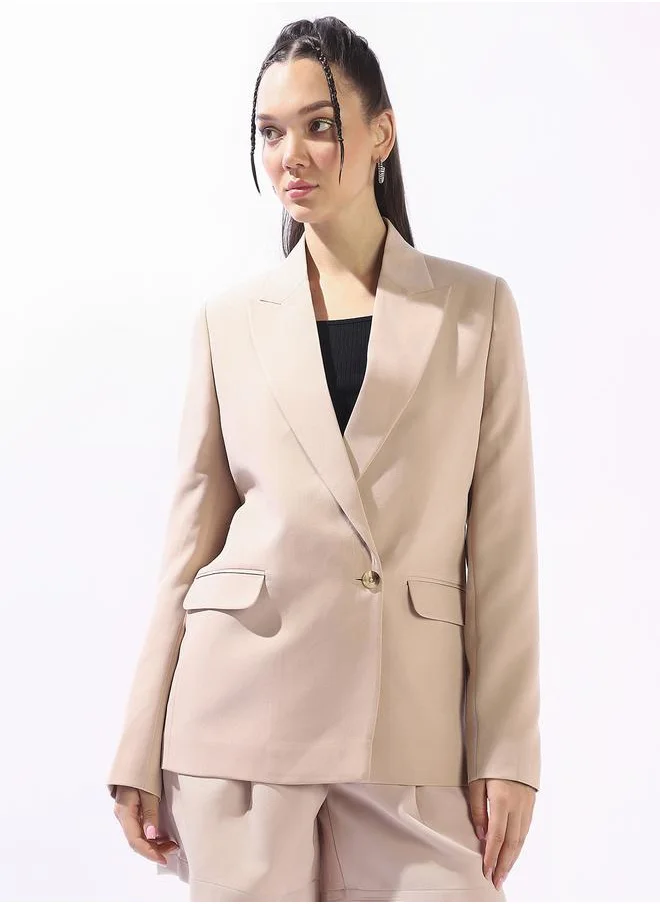HIGH STAR Women's Doe Skin Polyester Blend Solid Tailored Fit Blazer