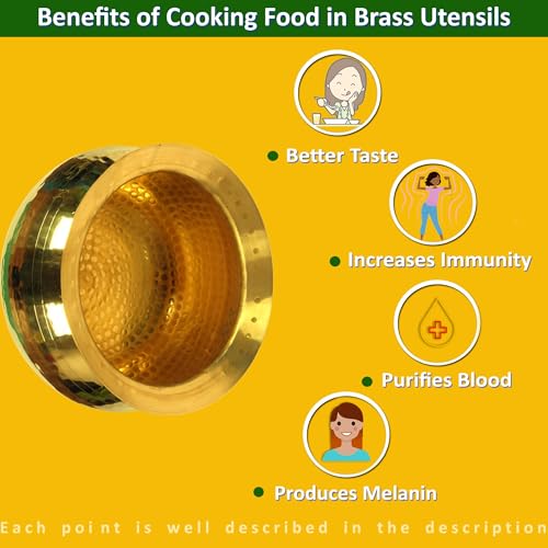 HOKOYA Brass Mirror Finished, Brushed Handi For Cooking 5 Litre Capacity Shiny And Sturdy Perfectly Fit In Your Home Kitchen, Hotel, Restaurant | Brass Utensils Golden - Image 3