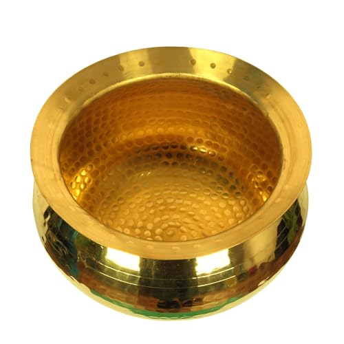 HOKOYA Brass Mirror Finished, Brushed Handi For Cooking 5 Litre Capacity Shiny And Sturdy Perfectly Fit In Your Home Kitchen, Hotel, Restaurant | Brass Utensils Golden - Image 1