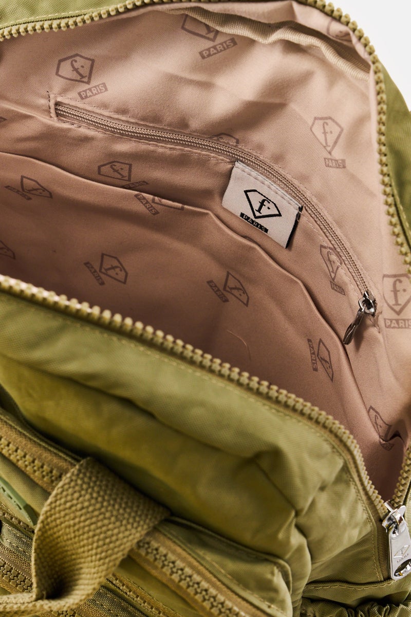 I Love Fashion Women Brand Logo Backpack, Olive - Image 2