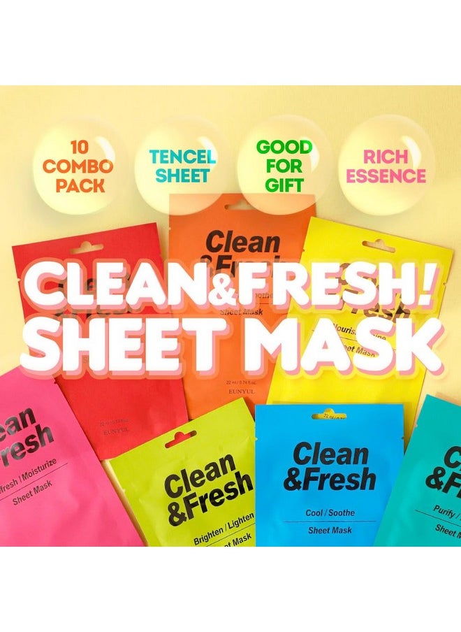 Eunyul EUNYUL [PACK OF 10] Clean & Fresh Sheet Mask 22 ml / 0.74 fl.oz. 10 types Korean Sheet Mask Bundle Pack For All Skin Type Face Mask Pack  - Image 2
