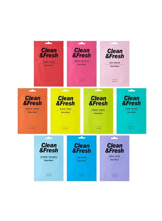 Eunyul EUNYUL [PACK OF 10] Clean & Fresh Sheet Mask 22 ml / 0.74 fl.oz. 10 types Korean Sheet Mask Bundle Pack For All Skin Type Face Mask Pack  - Image 1