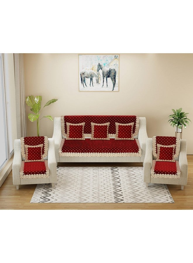 Dazzling DECOR Velvet Sofa Cover with Cushion Covers Set of 5 Seater -Sofa Covers 3 Seater and 2 Seater Full Cover Set for Couch Seat - Heavy Fabric Sofa Slip Back Protector, 2801_Maroon - Image 1