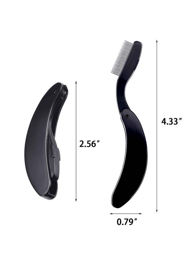 TecUnite 4 عبوات مشط رموش قابل للطي بأسنان من الفولاذ المقاوم للصدأ ومشط حواجب وفرشاة مكياج للرموش والحواجب (أسود) - Image 3