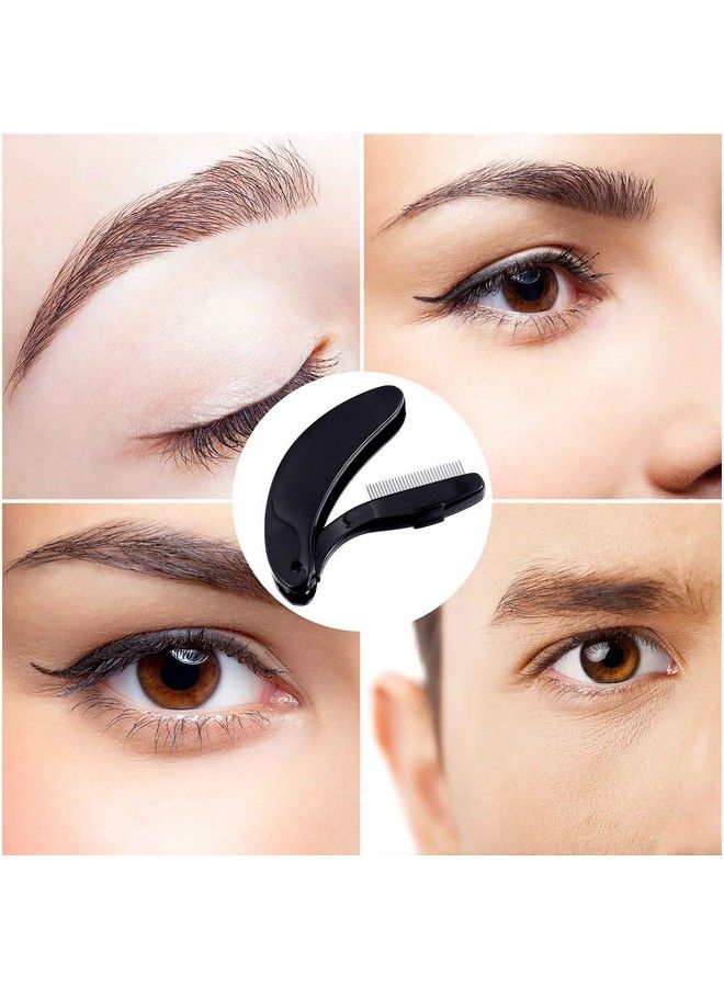 TecUnite 4 عبوات مشط رموش قابل للطي بأسنان من الفولاذ المقاوم للصدأ ومشط حواجب وفرشاة مكياج للرموش والحواجب (أسود) - Image 5