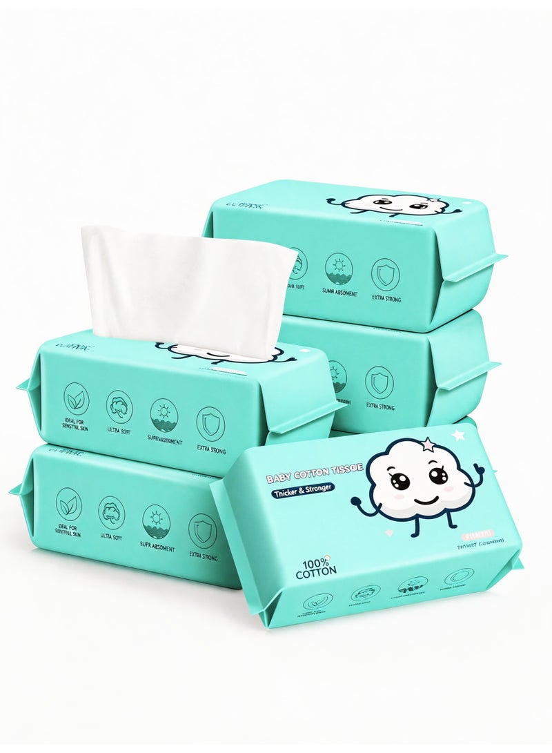 600 Count (6 Packs) Disposable Face Towels, 100% Cotton Facial Tissues for Dry & Wet Use, Facial Wash Cloth for Sensitive Skin, Super Soft & Thick Facial Towels for Adults and Baby, Makeup Remover Dry Wipes, - Image 1