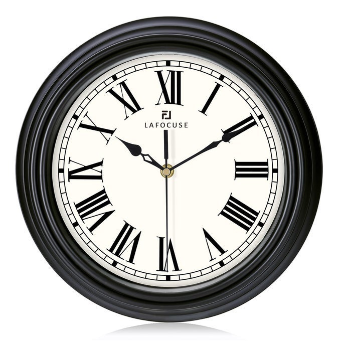 12 INCH SILENT RETRO BLACK WALL CLOCKS BATTERY OPERATED ANALOG ROMAN NUMERALS WALL CLOCK FOR LIVING ROOM DECOR RELOJ DE PARED DECORATIVE CLASSIC KITCHEN CLOCK FOR BEDROOM HOME OFFICE