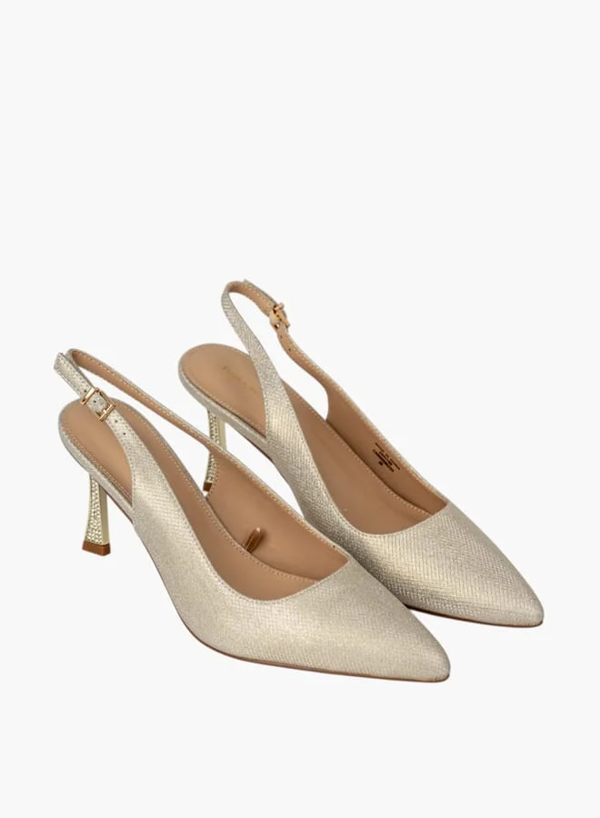Flora Bella By Shoexpress Womens Textured Slingback Shoes With Stiletto Heels