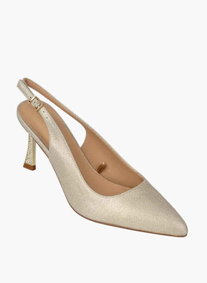 Flora Bella By Shoexpress Womens Textured Slingback Shoes With Stiletto Heels