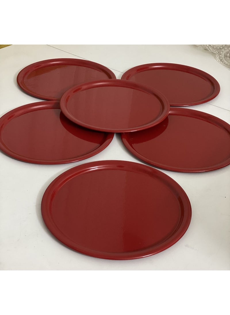 Essential Tray Red Color Round Model 6-Piece Presentation Tray Metal Red