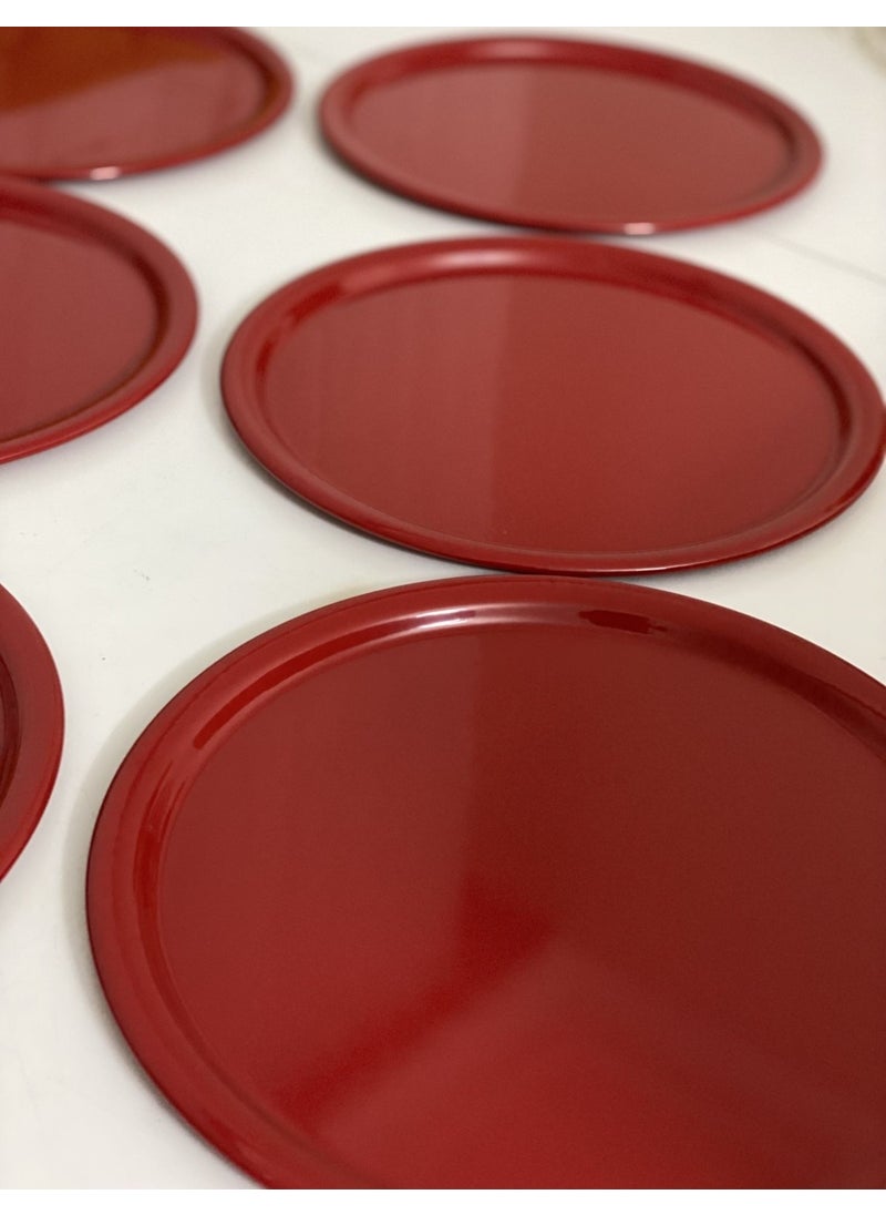Essential Tray Red Color Round Model 6-Piece Presentation Tray Metal Red