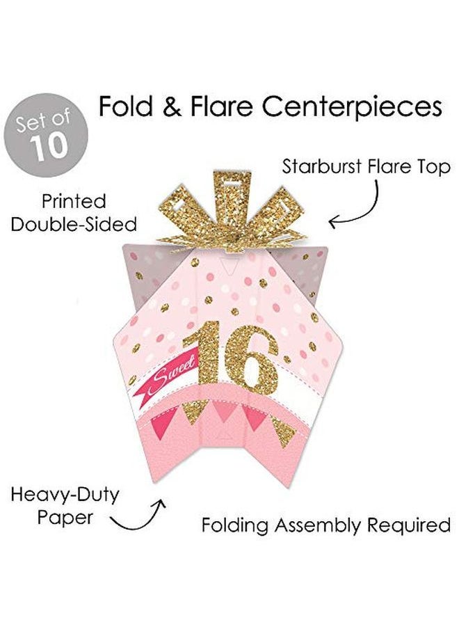 Big Dot of Happiness - Sweet 16 Table Decorations 16Th Birthday Party Fold And Flare Centerpieces 10 Count - Image 1