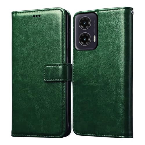 Casotec Flip Cover Back Case for Motorola Moto G35 5G | Premium Leather Finish | Inbuilt Pockets & Stand | Flip Cover Back Case for Motorola Moto G35 5G (Green) - Image 1
