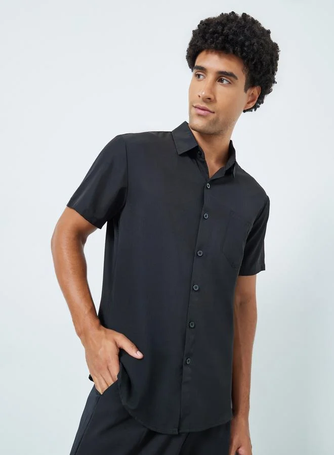 Take Two Men Black Short Sleeve Shirt with Pocket