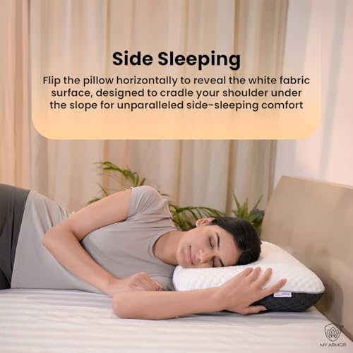 MY ARMOR Dual Side Cervical Pillow for Neck Pain Relief | Memory Foam Orthopedic Pillow – White Side for Side Sleepers, Grey Side for Back Sleepers | Shoulder Contour and Neck Support | Bamboo Cover - Image 3