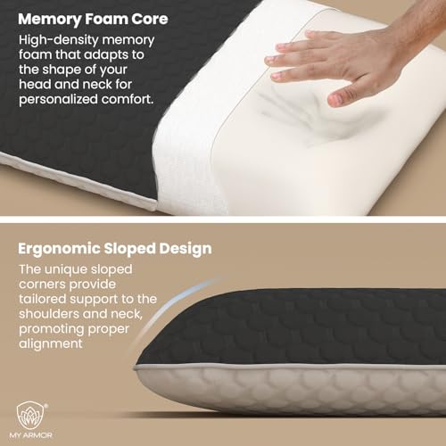 MY ARMOR Dual Side Cervical Pillow for Neck Pain Relief | Memory Foam Orthopedic Pillow – White Side for Side Sleepers, Grey Side for Back Sleepers | Shoulder Contour and Neck Support | Bamboo Cover - Image 4