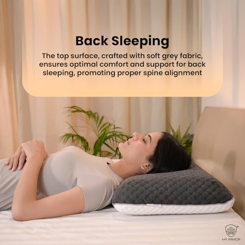 MY ARMOR Dual Side Cervical Pillow for Neck Pain Relief | Memory Foam Orthopedic Pillow – White Side for Side Sleepers, Grey Side for Back Sleepers | Shoulder Contour and Neck Support | Bamboo Cover - Image 2