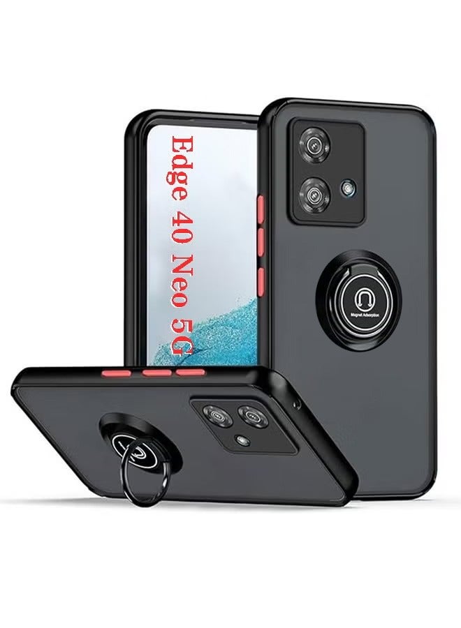 GKK Protective Case Cover For Motorola Edge 40 Neo 5G, Magnetic Ring Armour Phone Cover with [Kickstand], Frosted Matte Finish Shock Absorption Case For Motorola Moto Edge 40 Neo 5G (Black) - Image 1