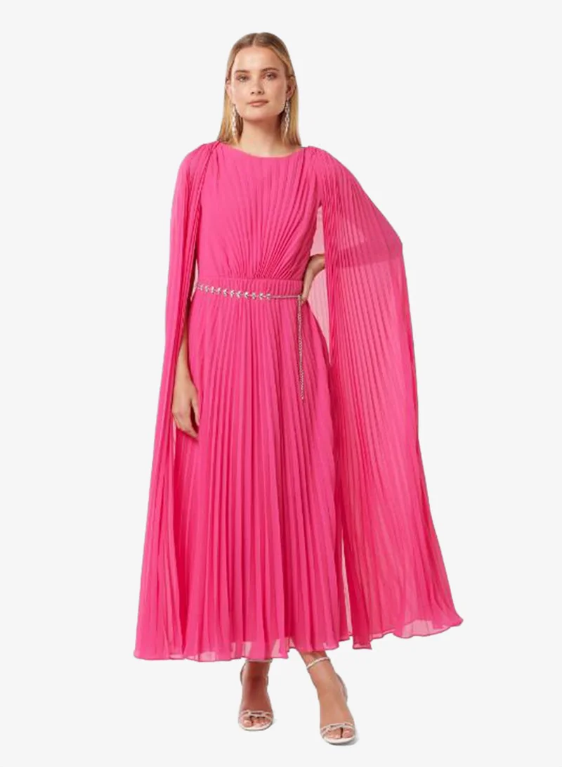 Kelly Pleated Cape Sleeve Maxi Dress