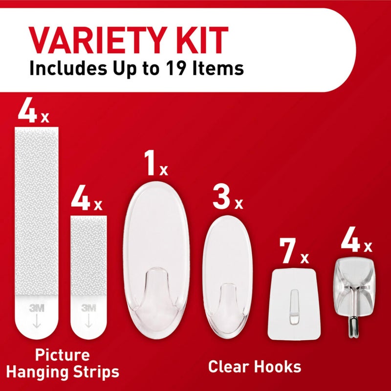 Command Command Clear Variety Pack, Including 8 Pairs of Picture Hanging Strips, 4 Clear Wire Hooks and 11 Wall Hooks for Hanging Home Decor, Damage Free Hanging Up to 19 Items with Command Strips  - Image 3