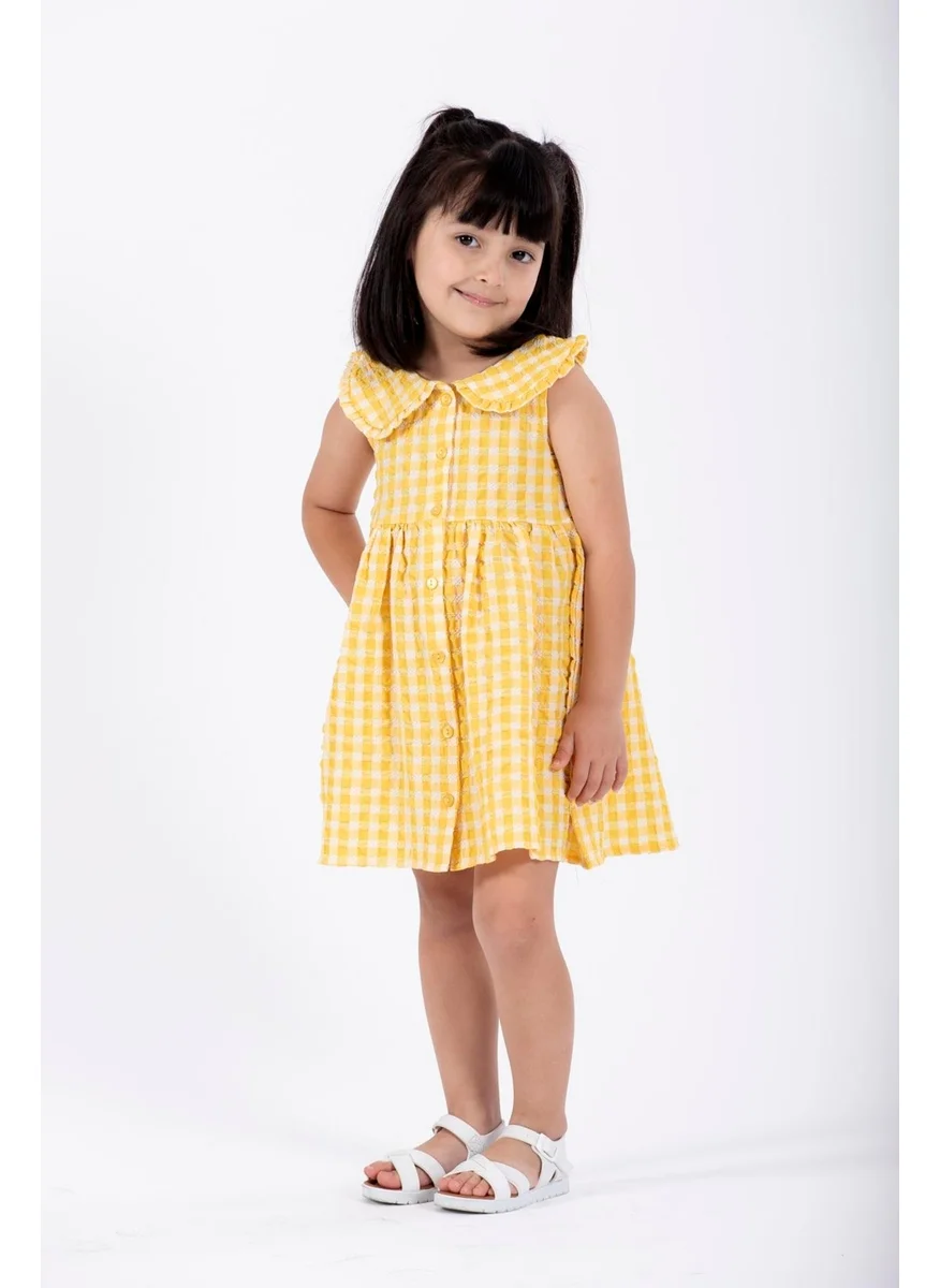 وي وي Baby Collar Zero Sleeve Buttoned Baby Collar Yellow Color Girl Dress