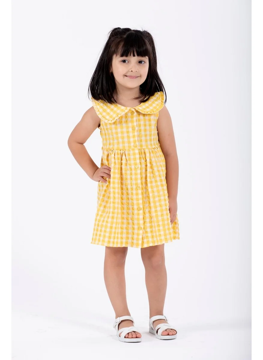 وي وي Baby Collar Zero Sleeve Buttoned Baby Collar Yellow Color Girl Dress