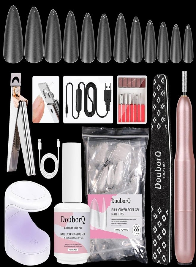 Major Dijit Gel Nail Kit - Beginner Gel Nail Set with Nail Drill, 0.5oz 4-in-1 Nail Glue, 500PCS Long Almond Nail Tips, Nail Clipper, UV Lamp for Nail Extension & Art (Long Almond) - Image 1