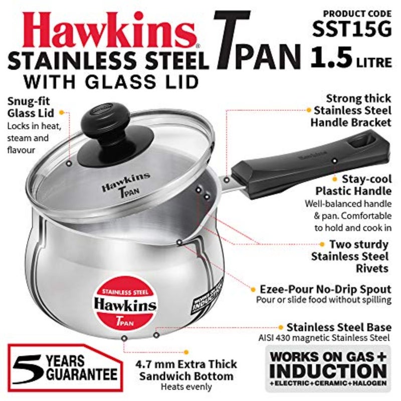 Stainless Steel Tpan 1.5L with Glass lid - Image 2