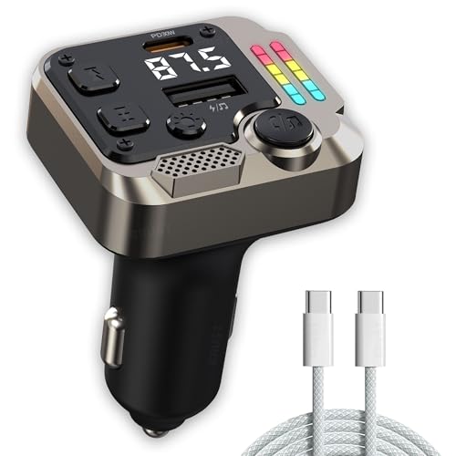 CRUST CS60 Car Bluetooth Receiver Device for Music System, FM Transmitter, Big Mic for Hands-Free Calling, 45W PD/USB Fast Car Charger, BT v5.3, Music-Sync Lights, USB MP3 Playback, Metal Rim Design - Image 1