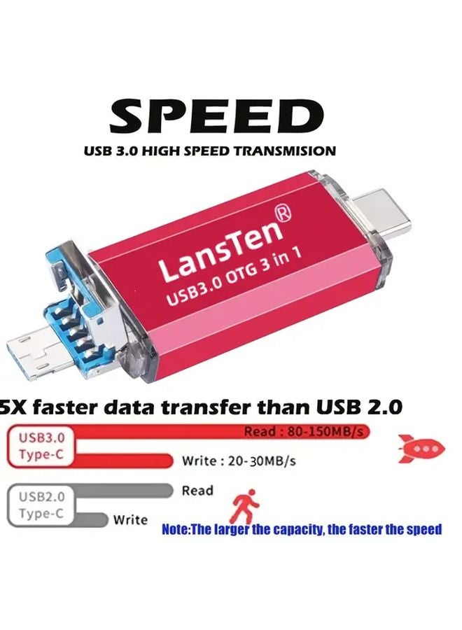 لانسن 3 في 1 عالي السرعة يو إس بي 3.0 ستيك صور 128 جيجابايت لأجهزة أندرويد نوع سي / يو إس بي سي - Image 4