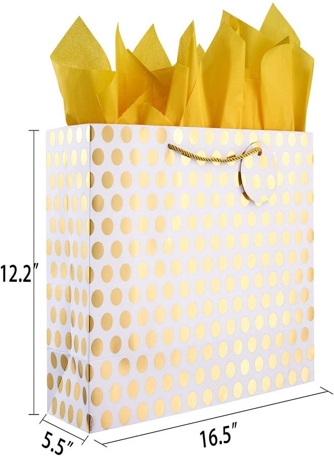 Bobobag عبوة من قطعتين من أكياس هدايا بوبوباج كبيرة جدًا مقاس 16.5 بوصة مع ورق مناديل لعيد الأم وهدايا أعياد الميلاد (منقط ذهبي) - Image 2