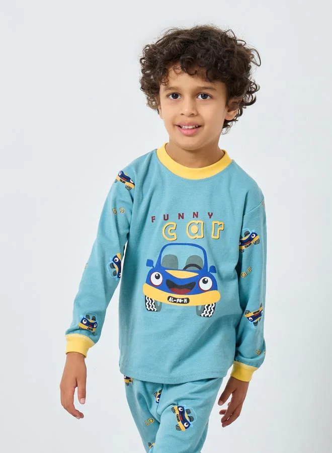 Styli Styli Boys Car Graphic Top and Pyjama Set
