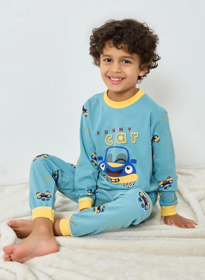 Styli Styli Boys Car Graphic Top and Pyjama Set