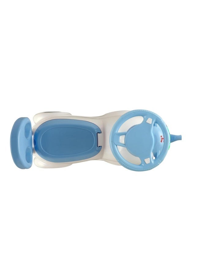 STORE 7 Rabbit-shaped ride-on car for children with a steering wheel and handlebars, comfortable backrest, music and lights, storage under the seat, and large, safe wheels. Ideal for developing motor skills in children aged 2 and up. Blue color. 55 x 43 x 35 cm. - Image 3