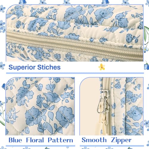 Aliceset حافظة إنجيل كبيرة للنساء من أليسيت 10.2"x7.9"x2.1" بتصميم زهور زرقاء من القطن المحشو، حقيبة واقية مع مقبض وجيب بسحاب لمستلزمات الدراسة المسيحية وهدايا الكنيسة - Image 4